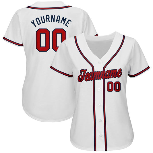 Maxcorners Custom White Red-Navy Baseball Jersey LM2605