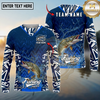Maxcorners Fishing Tribal Blue Personalized Name, Team Name Long Sleeve Shirt (9 Breeds)