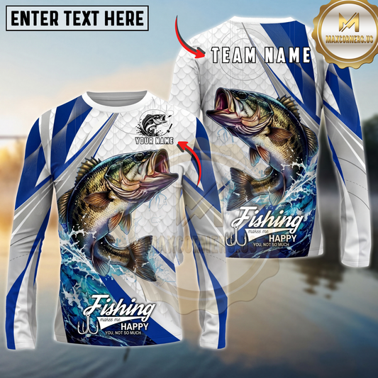 Maxcorners Fishing White Scale Pattern Personalized Name, Team Name Long Sleeve Shirt (9 Breeds)