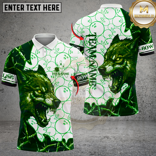 Maxcorners Wolf Bowling Shirt Fierce Ice Animal Graphic Multicolor Options Personalized Name, Team Name 3D Shirt (4 Colors)