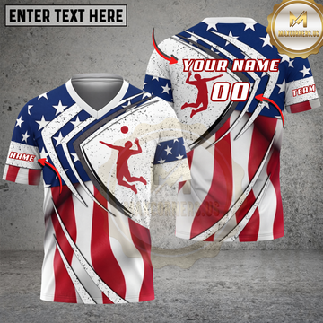 Maxcorners Volleyball American Flag Dynamic Smash Art Multicolor Options Personalized 3D V-neck T-Shirt