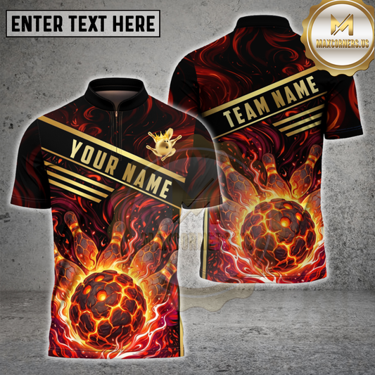 Maxcorners Bowling Ball Molten Lava Magma Design Multicolor Options Personalized Name, Team Name 3D Shirt (4 Colors)