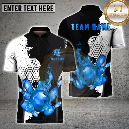 Maxcorners Bowling Ball Fire Strike Gold Splash Multicolor Options Personalized Name, Team Name 3D Shirt (4 Colors)