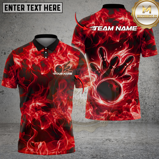 Maxcorners Bowling Shirt Fire Smoke Strike Pins Dynamic Effect Multicolor Options Personalized Name, Team Name 3D Shirt (4 Colors)