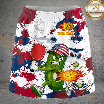 Maxcorners Pickleball Patriotic Holiday Pickle Character Personalized 3D Skort, Skirts With Shorts