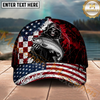 Maxcorners Fishing Grunge American Flag Reaper Personalized Name 3D Cap (12 Fish Species)