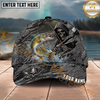 Maxcorners Fishing Reaper Cracked Steel Skull Artwork Multiple Options Personalized Name 3D Cap (12 Fish Species)