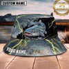 Maxcorners Fishing Red White Blue Flag Fishing Design with Splash Personalized Name 3D Bucket Hat (13 Fish Species)