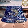 Maxcorners Fishing Deep Blue Ocean Compass Geometric Personalized 3D Bucket Hat (13 Fish Species)