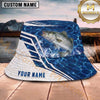 Maxcorners Fishing Blue Ocean White Geometric Scale Personalized 3D Bucket Hat (13 Fish Species)