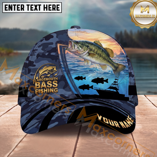 Maxcorners Fishing  Sunset Ocean Camouflage Multi Options Personalized Name 3D Classic Cap (11 Fish Species)