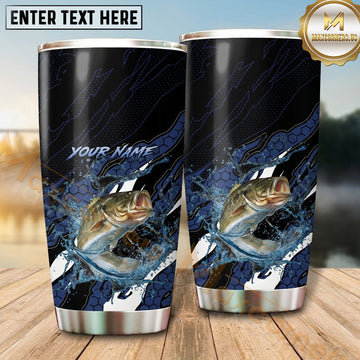 Maxcorners Fishing Tumbler Dark Navy Carbon Fiber Wave Design Personalized Name Tumbler (13 Species)