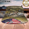Maxcorners Fishing American Flag Fish Scale Camouflage Personalized 3D Bucket Hat (13 Fish Species)