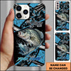 Maxcorners Fishing Blue Grunge Paint Splash Dynamic Art Personalized Name Phone Case (10 Fish Species)