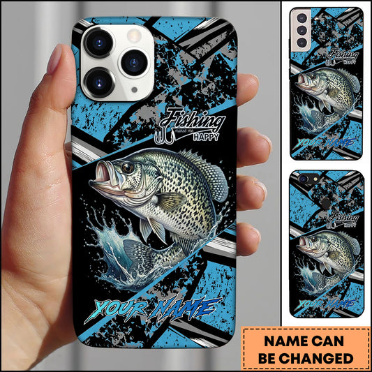 Maxcorners Crappie Fishing Blue Grunge Paint Splash Dynamic Art Personalized Name Phone Case