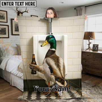 Maxcorners Humorous Mallard Duck Drinking Beer at Bathroom Urinal Personalized 3D Blanket