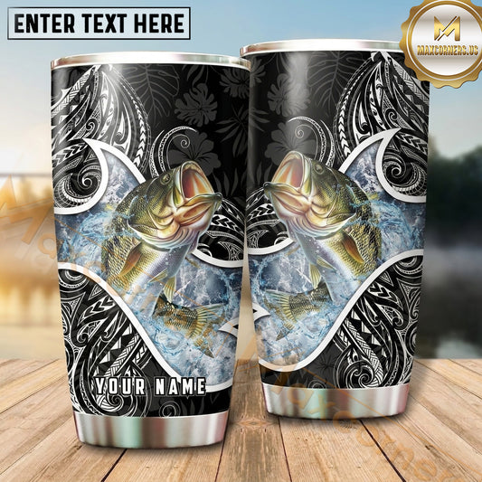 Maxcorners Fishing Tumbler Black White Paisley Bandana Design Personalized Name Tumbler (13 Species)
