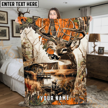 Maxcorners Blaze Orange Whitetail Deer Wilderness Personalized 3D Blanket