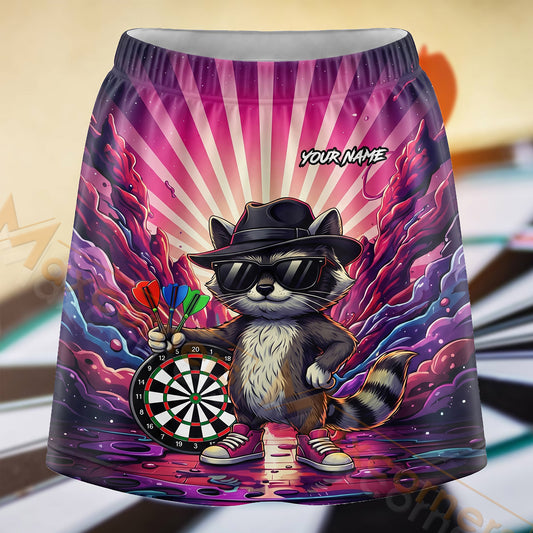 Maxcorners Darts Purple Raccoon Lightning Dartboard Personalized 3D Skort, Skirts With Shorts