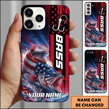 Maxcorners Fishing American Flag Personalized Name 3D Phone Case  (13 Fish Species)