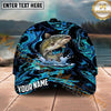 Maxcorners Fishing Black Aqua Marble Water Splash Personalized Name 3D Cap (12 Fish Species)
