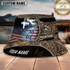 Maxcorners Fishing Camo American Flag Personalized Name 3D Bucket Hat (12 Fish Species)