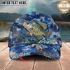 Maxcorners Fishing Blue Camouflage Splash Personalized Name 3D Cap (12 Fish Species)