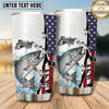 Maxcorners Fishing Tumbler White Patriotic Flag Stripe Design Personalized Name Tumbler (13 Species)