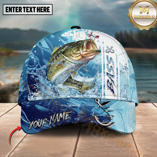 Maxcorners Fishing Blue Water Splash Hook Personalized 3D Classic Cap (12 Fish Species)