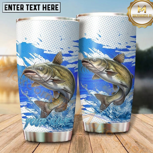 Maxcorners Fishing Tumbler Blue Watercolor Brush Design Personalized Name Tumbler (13 Species)