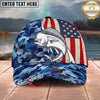 Maxcorners Fishing USA Flag Blue Camouflage Personalized Name 3D Cap (12 Fish Species)