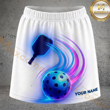 Maxcorners Pickleball Neon Blue Purple Comet Ball Personalized 3D Skort, Skirts With Shorts
