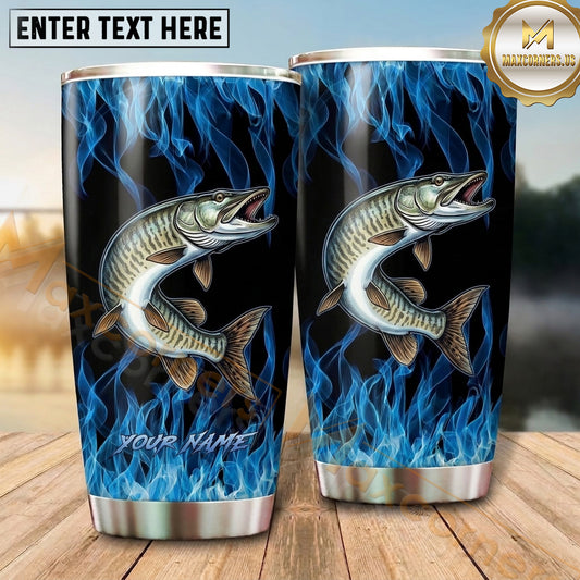 Maxcorners Fishing Tumbler Electric Blue Fire Design Personalized Name Tumbler (13 Species)