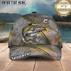 Maxcorners Fishing Olive Silver Curved Line Water Splash Personalized Name 3D Cap (12 Fish Species)