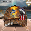Maxcorners Fishing Patriotic Camo Flag Cross Personalized Name 3D Cap (12 Fish Species)