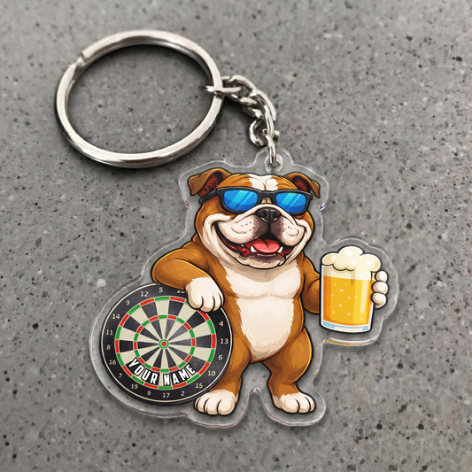 Maxcorners Happy Bulldog Beer Darts Personalized Name Keychain