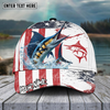Maxcorners Fishing Red Blue Seawwave American Flag Pattern Sport Pattern Personalized Name 3D Cap (11 Breeds)