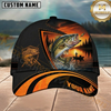 Maxcorners Fishing Black Orange Sunset Customized Name 3D Cap
