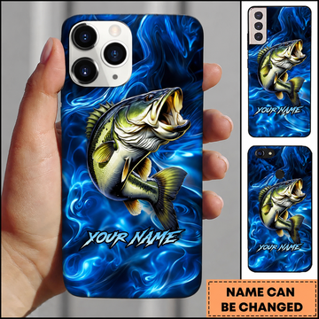 Maxcorners Abstract Blue Smoke Design Custom Name Fishing Phone Case