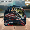 Maxcorners Fishing Patriotic American Flag Splash Personalized 3D Cap (12 Fish Species)