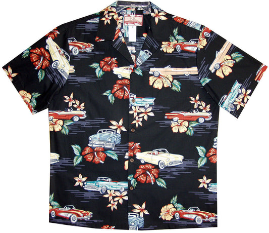 Maxcorners Hibiscus Vintage Automobile Men's Hawaiian Shirt