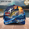 Maxcorners Fishing American Flag Sunset Wave Personalized Name 3D Cap (12 Fish Species)