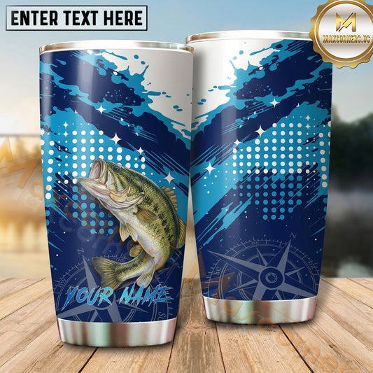 Maxcorners Fishing Tumbler Blue Pixel Ocean Wave Design Personalized Name Tumbler (13 Species)