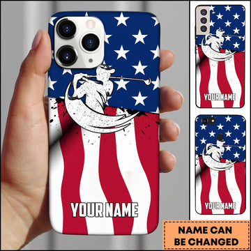 Maxcorners Golf Classic American Flag Stars Stripes Golf Swing Silhouette Personalized Phone Case