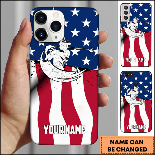 Maxcorners Golf Classic American Flag Stars Stripes Golf Swing Silhouette Personalized Phone Case