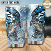 Maxcorners Fishing Tumbler Blue White Camouflage Silhouette Design Personalized Name Tumbler (13 Species)