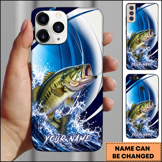 Maxcorners Fishing Blue Ocean Wave Personalized Name Phone Case (12 Fish Species)