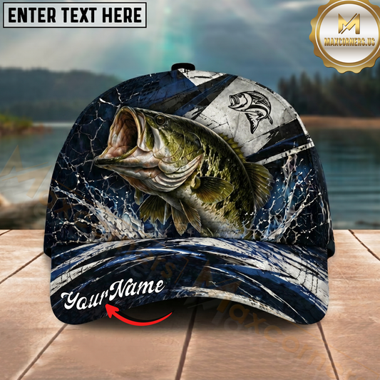 Maxcorners Fishing Black White Crack Texture Splash Personalized 3D Cap (12 Fish Species)