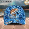 Maxcorners Fishing Blue Honeycomb Water Splash Personalized Name 3D Cap (12 Fish Species)