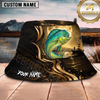 Maxcorners Fishing Black Gold Sunset Boat Personalized 3D Bucket Hat (12 Fish Species)